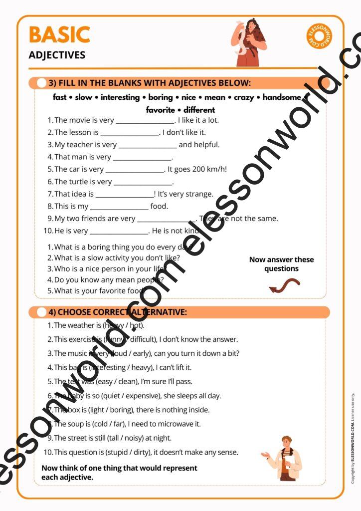 A1–A2 ESL lesson on basic adjectives like big, small, beautiful, cheap, and expensive for beginner English learners.