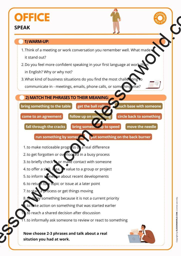 B1-B2 ESL lesson plan on business phrases and collocations for adult English learners