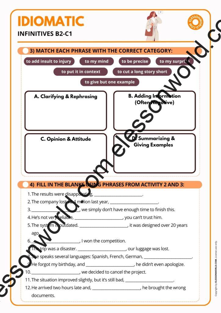 A B2–C1 ESL lesson on idiomatic infinitives like to put it bluntly, to say the least, and to make matters worse for advanced English learners.