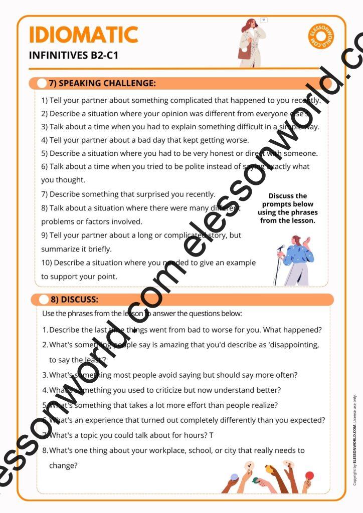 A B2–C1 ESL lesson on idiomatic infinitives like to put it bluntly, to say the least, and to make matters worse for advanced English learners.