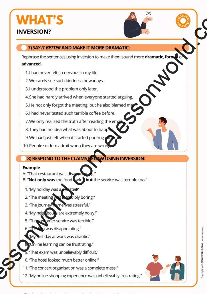 B2–C1 ESL lesson on inversion in English with advanced grammar structures like Never have I, Little did I know, and No sooner had.