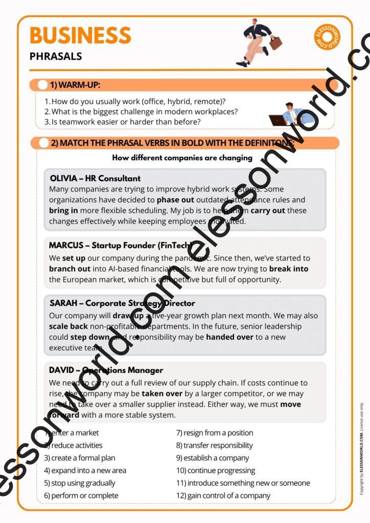 Business phrasal verbs ESL lesson