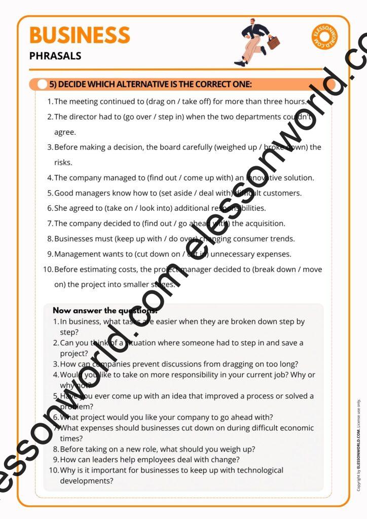 Business phrasal verbs ESL lesson
