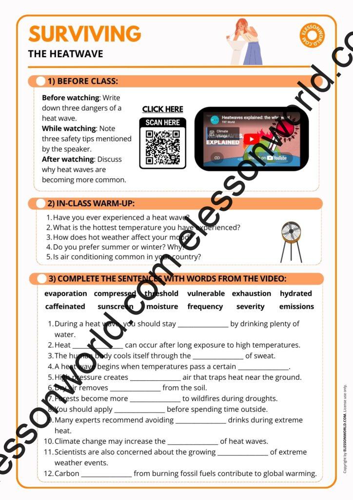 B1–B2 ESL speaking lesson on heat waves, extreme weather, weather alerts, and climate change vocabulary