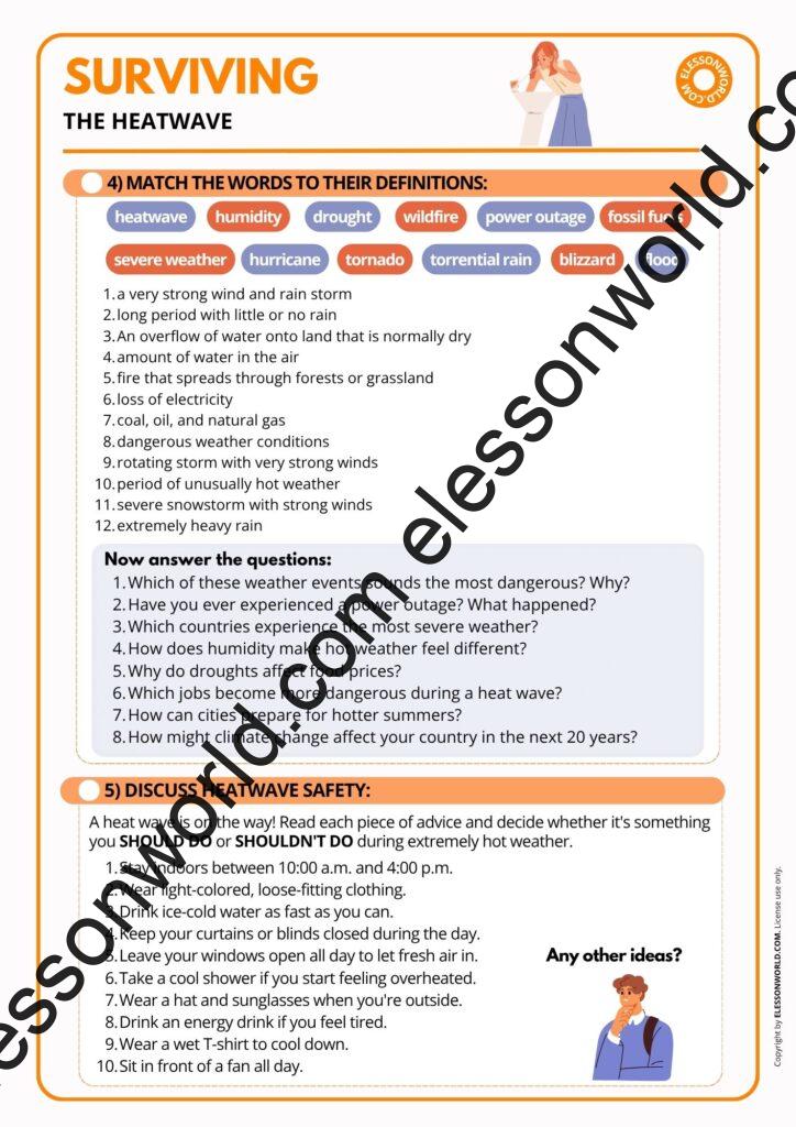 B1–B2 ESL speaking lesson on heat waves, extreme weather, weather alerts, and climate change vocabulary
