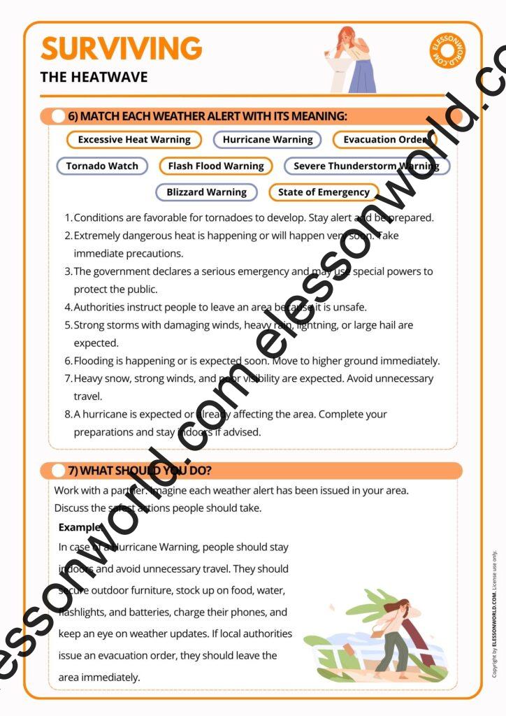 B1–B2 ESL speaking lesson on heat waves, extreme weather, weather alerts, and climate change vocabulary