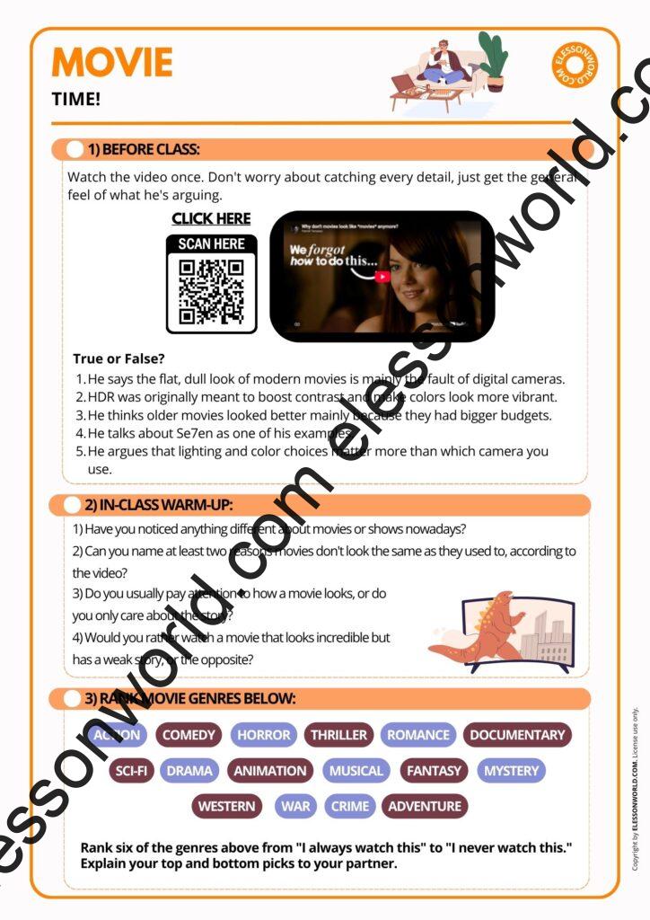 B1–B2 ESL Speaking Lesson: Movies, Cinema & Film Vocabulary