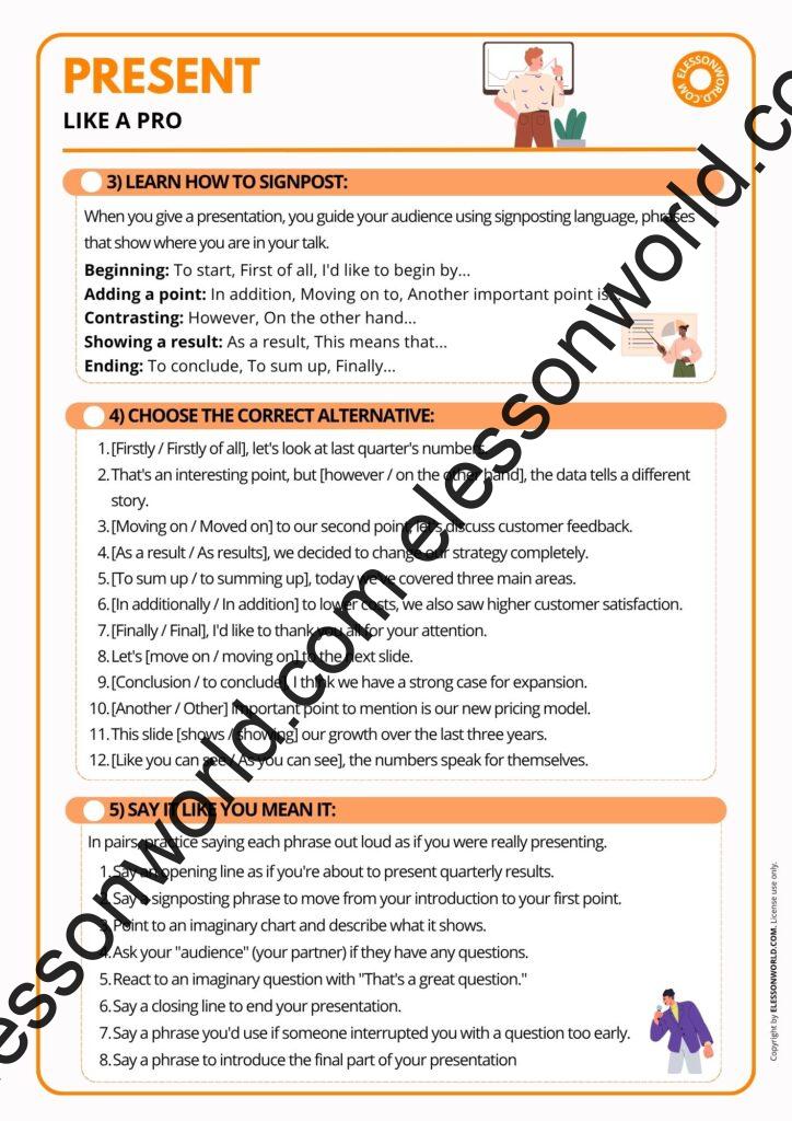 B1-B2 ESL lesson plan teaching students presentation phrases through games and speaking practice