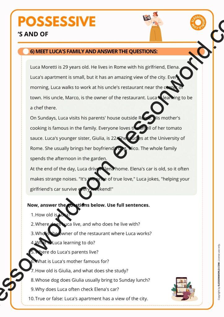 A1-A2 ESL grammar lesson plan teaching possessive 's and of through games and speaking tasks