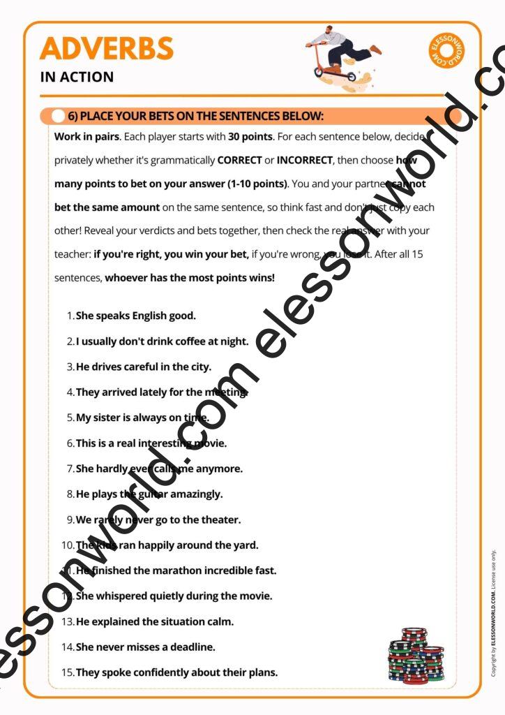 A2-B1 ESL grammar lesson plan teaching adverbs through games, reading, and speaking practice