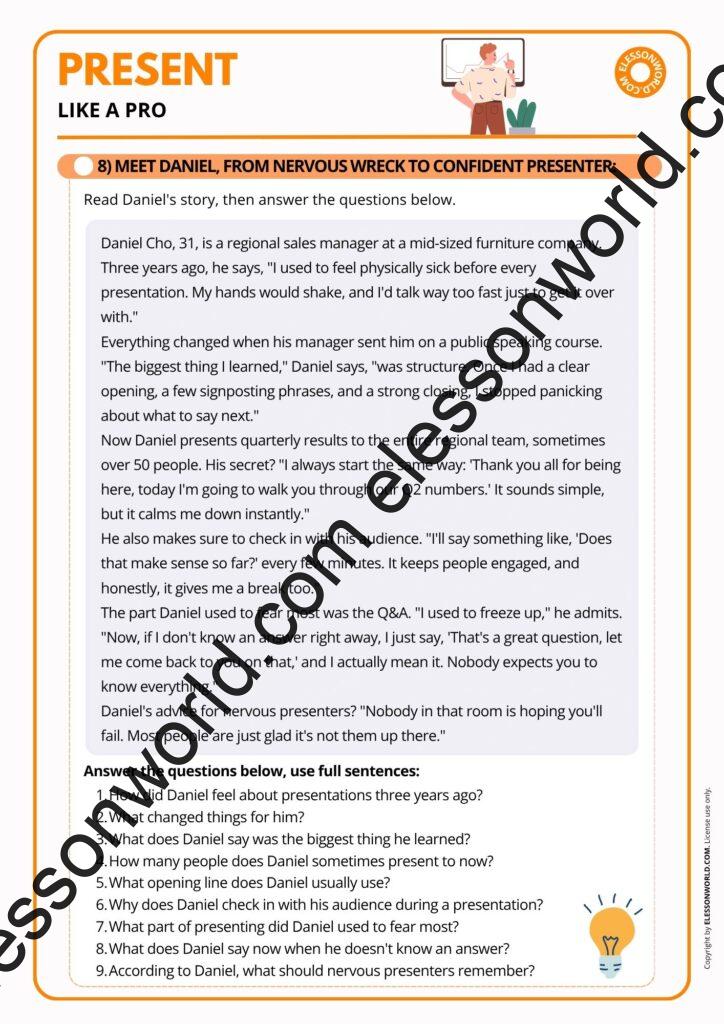 B1-B2 ESL lesson plan teaching students presentation phrases through games and speaking practice