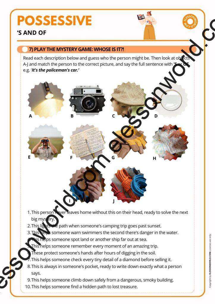A1-A2 ESL grammar lesson plan teaching possessive 's and of through games and speaking tasks
