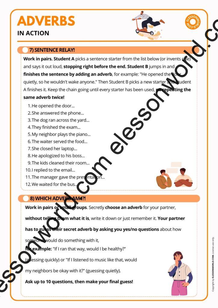 A2-B1 ESL grammar lesson plan teaching adverbs through games, reading, and speaking practice