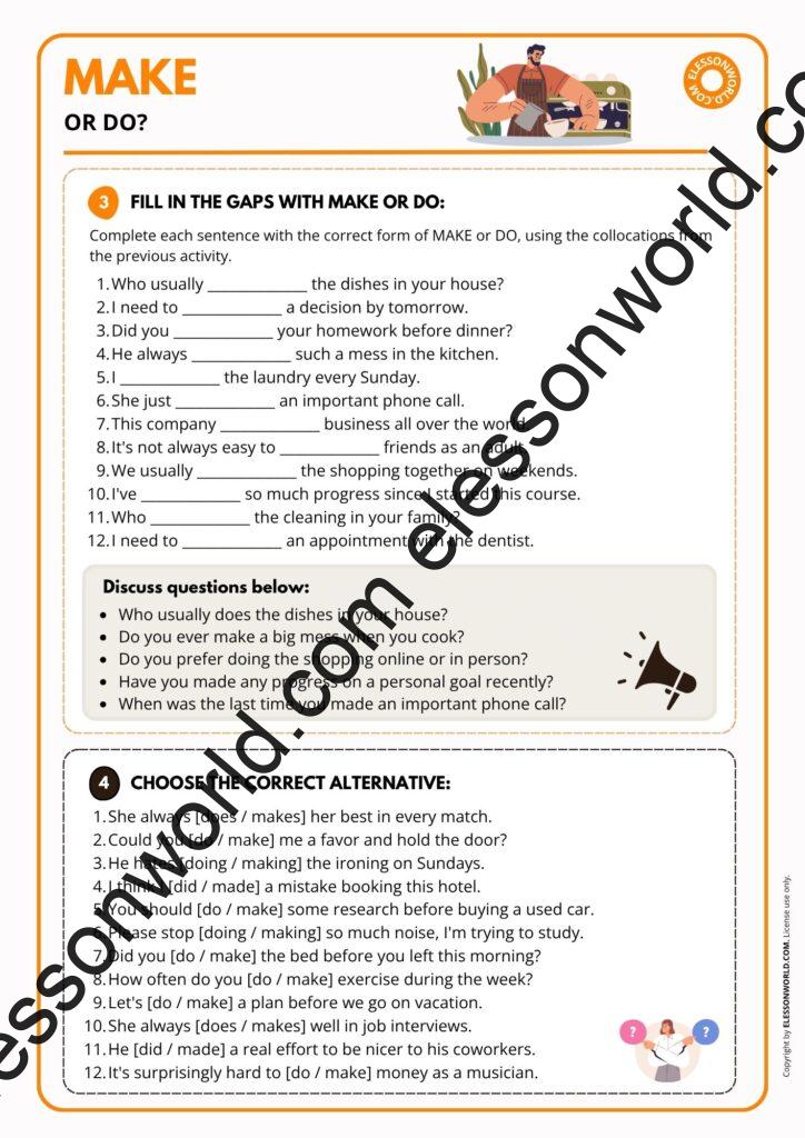 A2-B1 ESL lesson plan teaching make and do collocations through games, video, and speaking practice