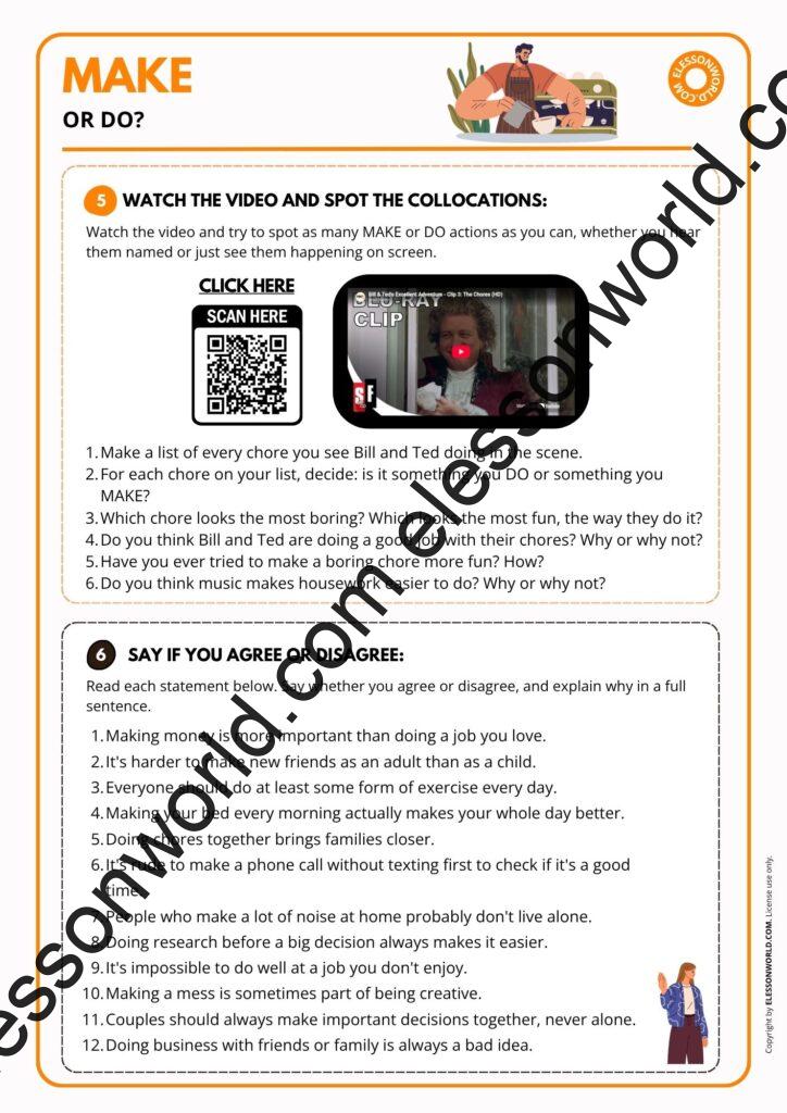 A2-B1 ESL lesson plan teaching make and do collocations through games, video, and speaking practice