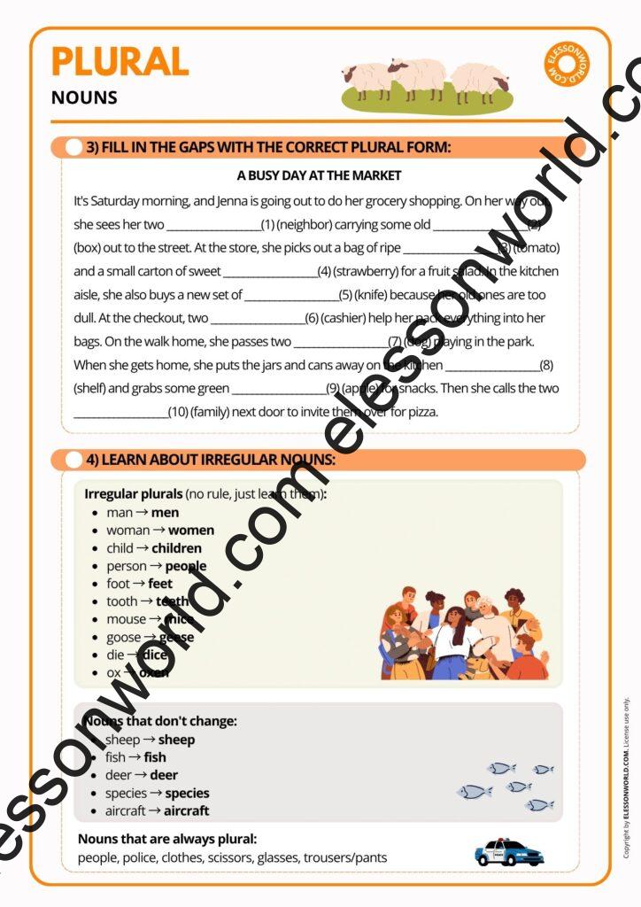 A1-A2 ESL grammar lesson plan teaching regular and irregular plural nouns through games and speaking practice