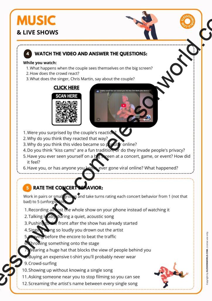 B1-B2 ESL lesson plan teaching music, concerts, and live-show vocabulary through games and speaking practice